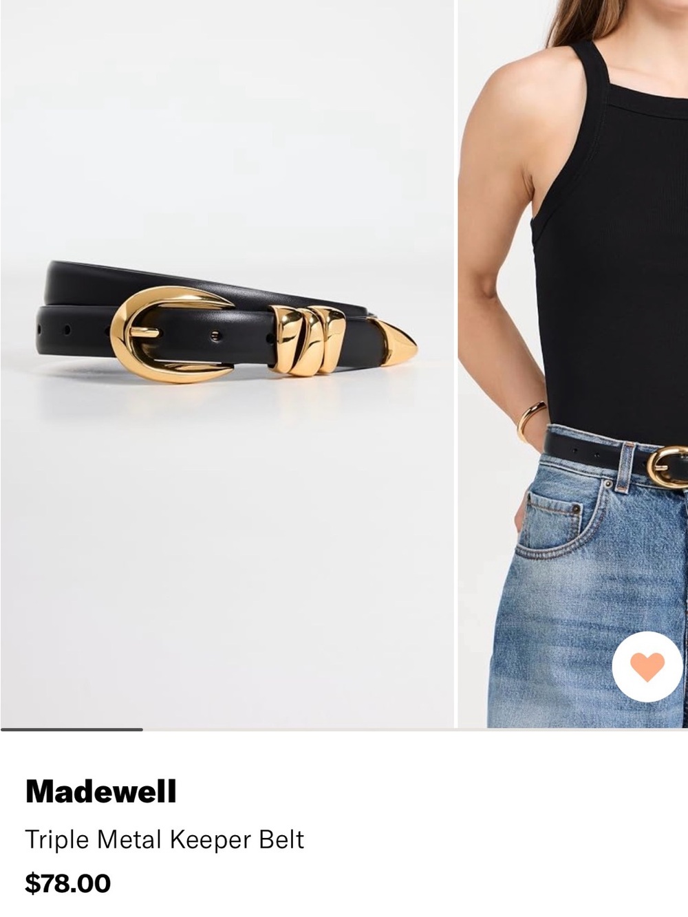 Madewell Black Leather Belt with Gold Triple Keeper